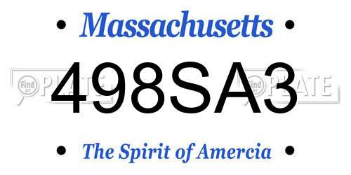 498SA3 Massachusetts License Plate