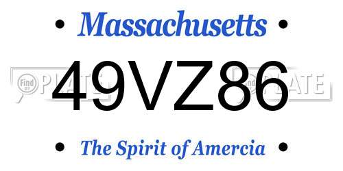 49VZ86 Massachusetts License Plate