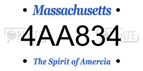 4AA834 Massachusetts License Plate
