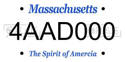 4AAD000 Massachusetts License Plate