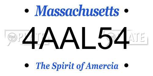 4AAL54 Massachusetts License Plate