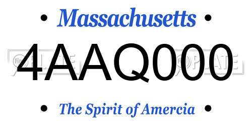 4AAQ000 Massachusetts License Plate