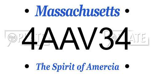 4AAV34 Massachusetts License Plate