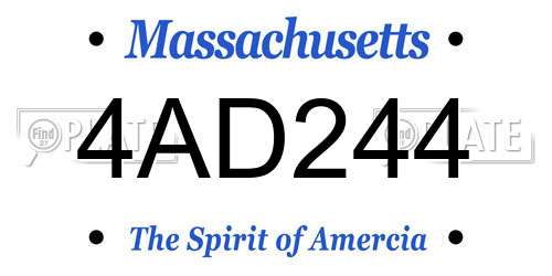 4AD244 Massachusetts License Plate