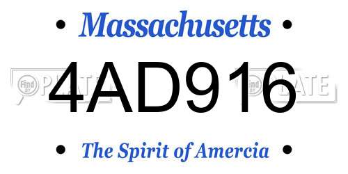 4AD916 Massachusetts License Plate