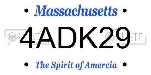 4ADK29 Massachusetts License Plate