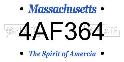 4AF364 Massachusetts License Plate