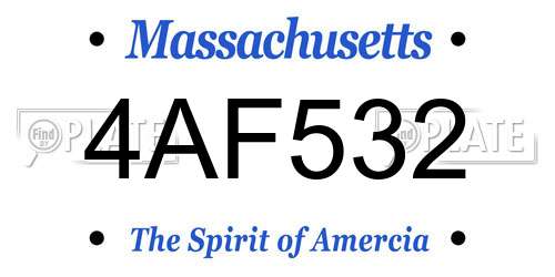 4AF532 Massachusetts License Plate
