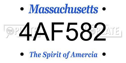 4AF582 Massachusetts License Plate