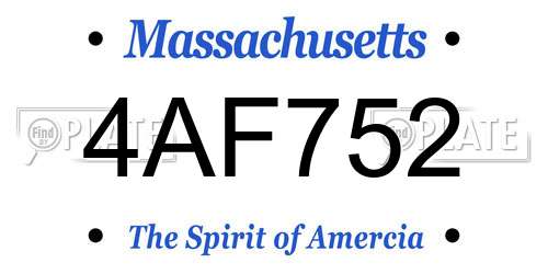 4AF752 Massachusetts License Plate