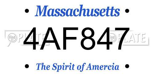 4AF847 Massachusetts License Plate