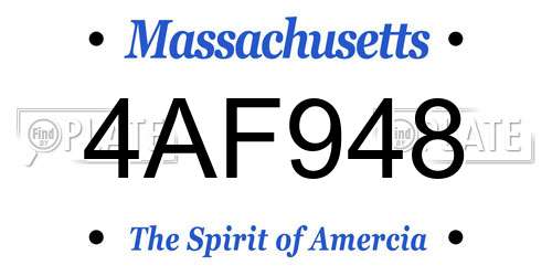 4AF948 Massachusetts License Plate
