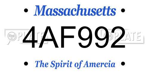 4AF992 Massachusetts License Plate