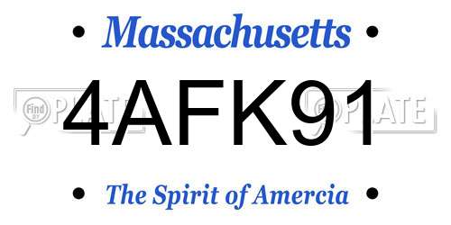 4AFK91 Massachusetts License Plate