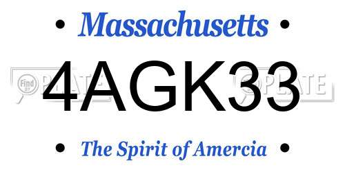 4AGK33 Massachusetts License Plate