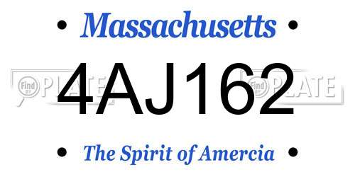 4AJ162 Massachusetts License Plate