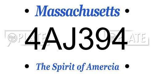 4AJ394 Massachusetts License Plate