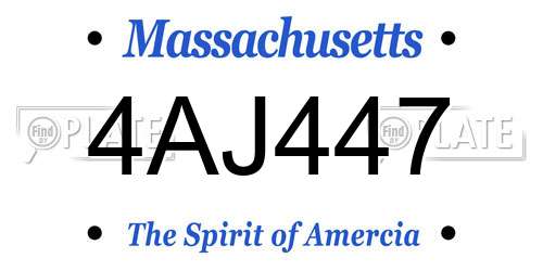 4AJ447 Massachusetts License Plate