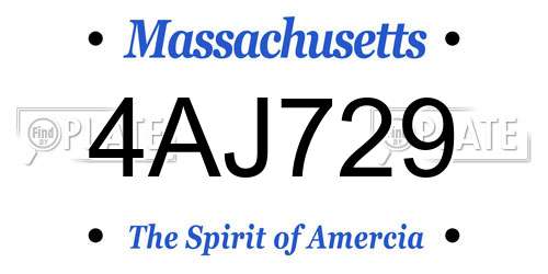 4AJ729 Massachusetts License Plate