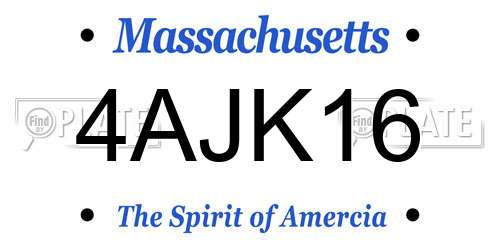 4AJK16 Massachusetts License Plate