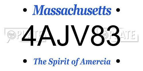 4AJV83 Massachusetts License Plate
