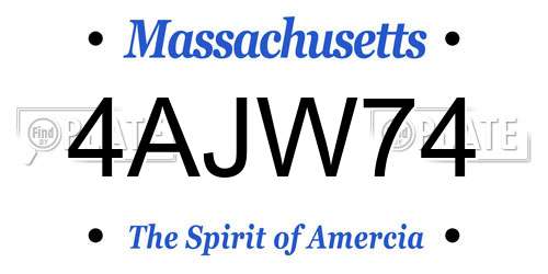 4AJW74 Massachusetts License Plate