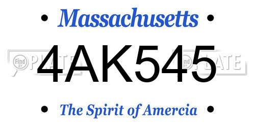 4AK545 Massachusetts License Plate