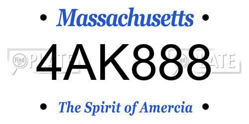 4AK888 Massachusetts License Plate