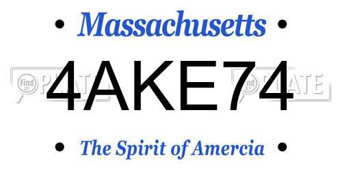 4AKE74 Massachusetts License Plate