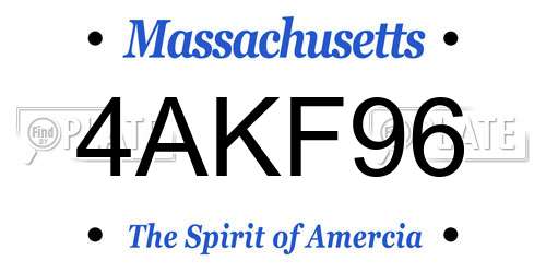 4AKF96 Massachusetts License Plate