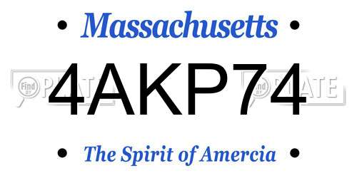 4AKP74 Massachusetts License Plate