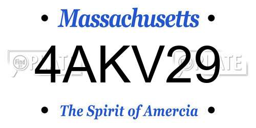 4AKV29 Massachusetts License Plate