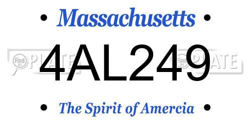 4AL249 Massachusetts License Plate