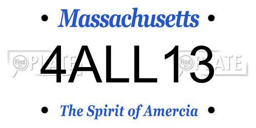 4ALL13 Massachusetts License Plate