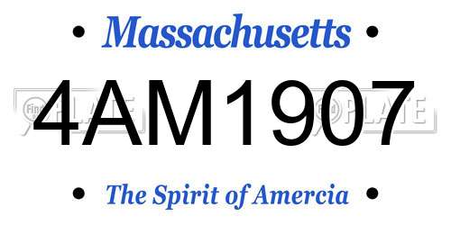 4AM1907 Massachusetts License Plate