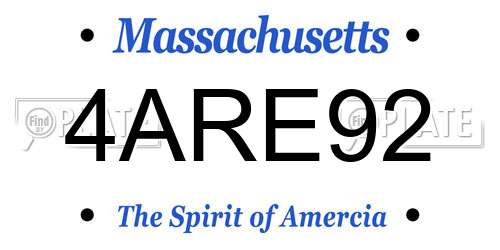 4ARE92 Massachusetts License Plate