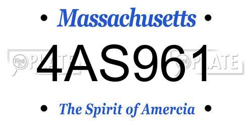 4AS961 Massachusetts License Plate