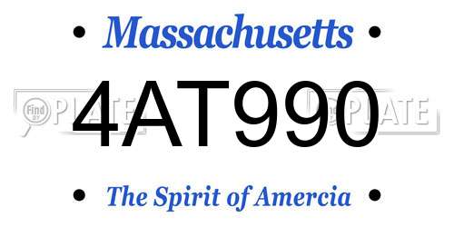 4AT990 Massachusetts License Plate