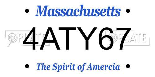 4ATY67 Massachusetts License Plate