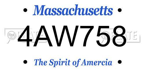 4AW758 Massachusetts License Plate