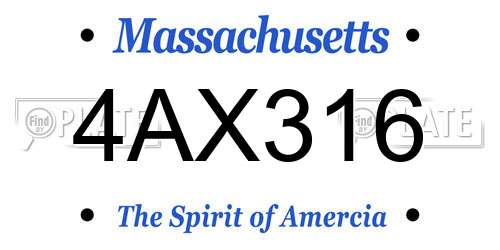 4AX316 Massachusetts License Plate