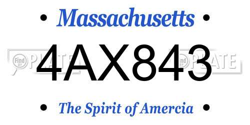 4AX843 Massachusetts License Plate
