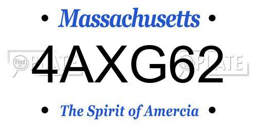 4AXG62 Massachusetts License Plate