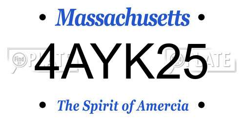 4AYK25 Massachusetts License Plate