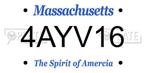 4AYV16 Massachusetts License Plate