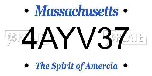 4AYV37 Massachusetts License Plate