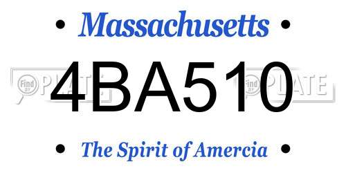 4BA510 Massachusetts License Plate