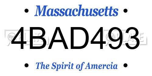 4BAD493 Massachusetts License Plate
