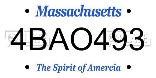 4BAO493 Massachusetts License Plate