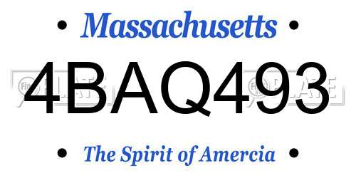 4BAQ493 Massachusetts License Plate
